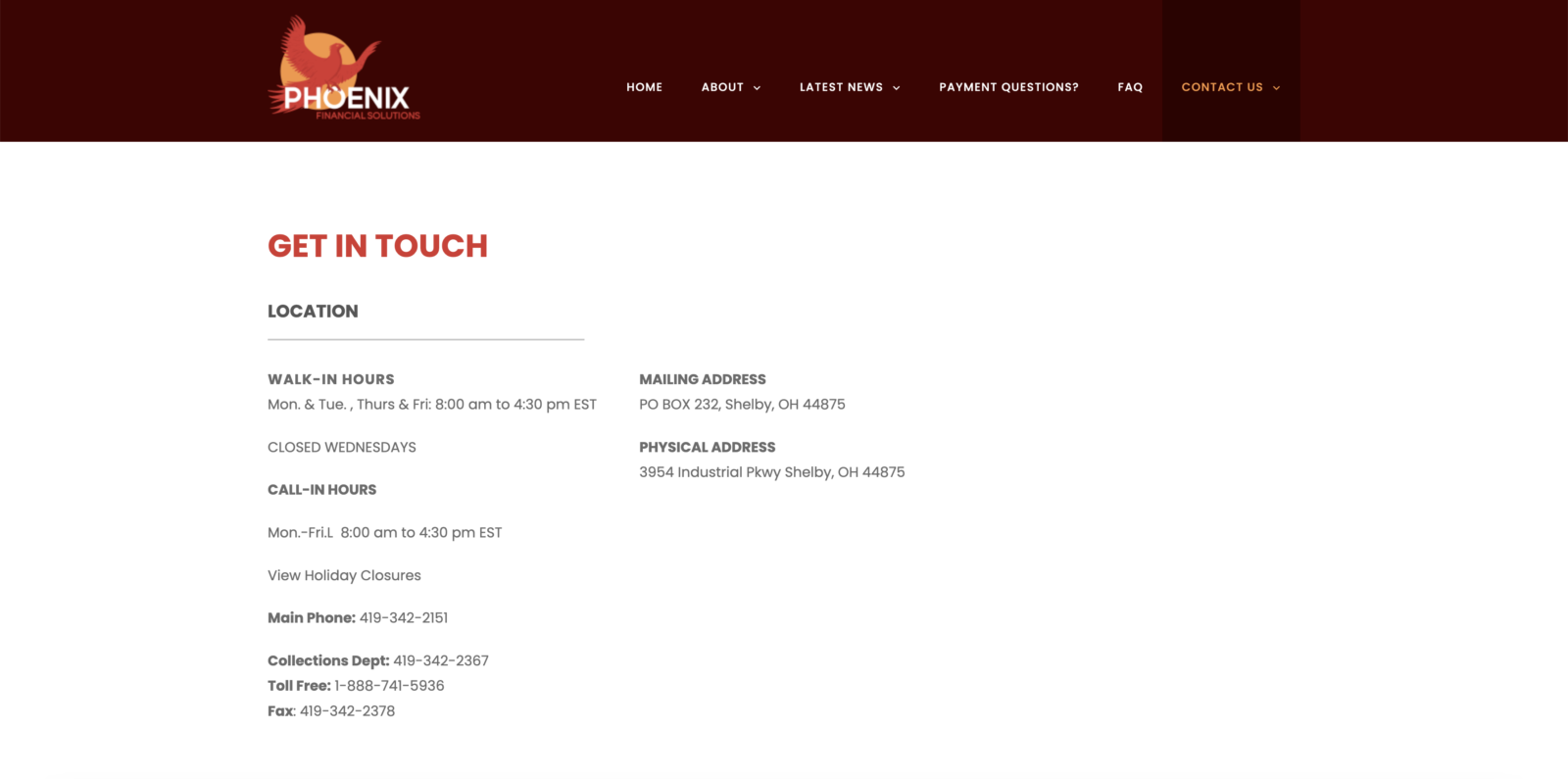 Phoenix Financial Solutions Web - Contact